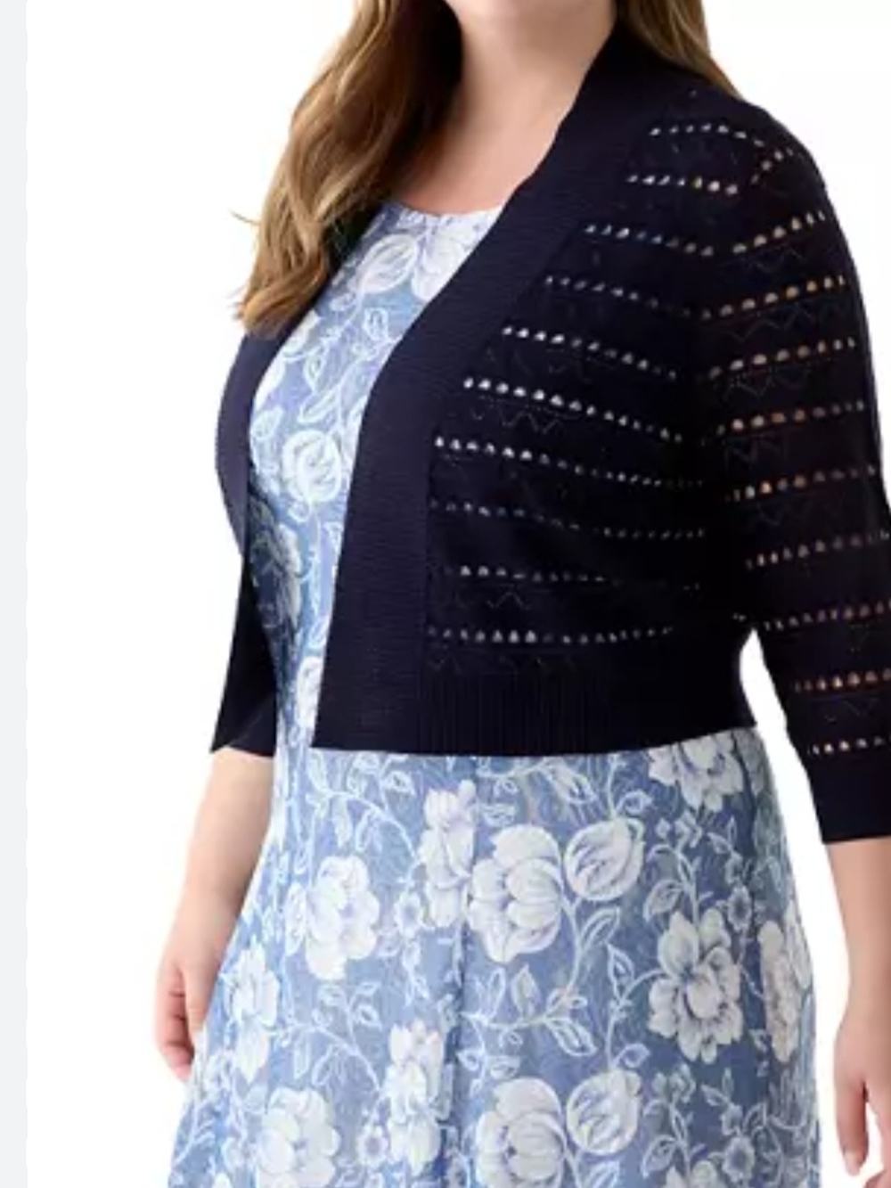 Perceptions Navy Openwork Cropped Cardigan Size S $18 New - Picture 2 of 3